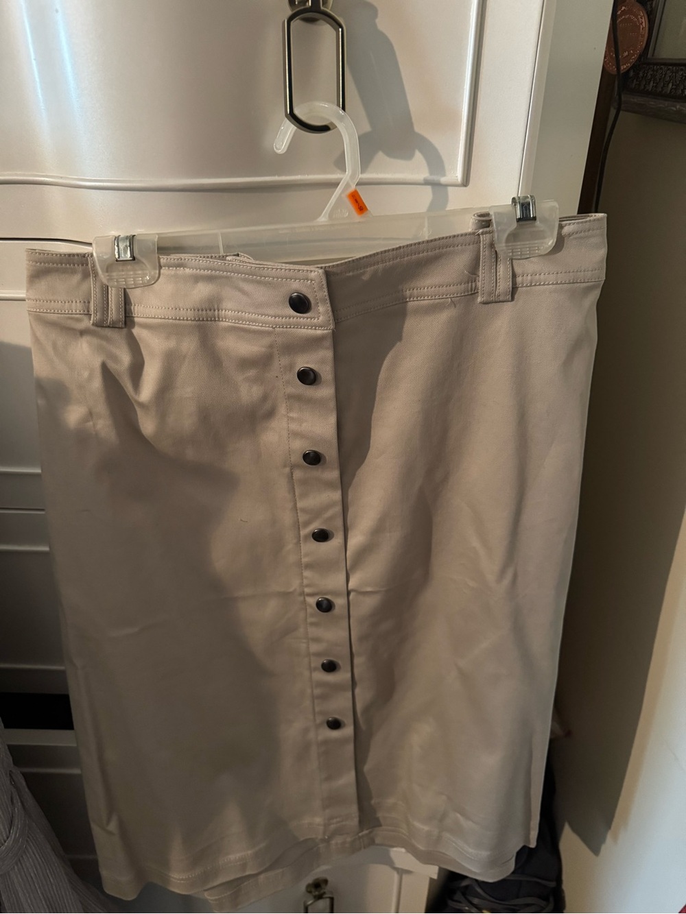 CJ Banks Button-Front Chino Skirt - Light Beige